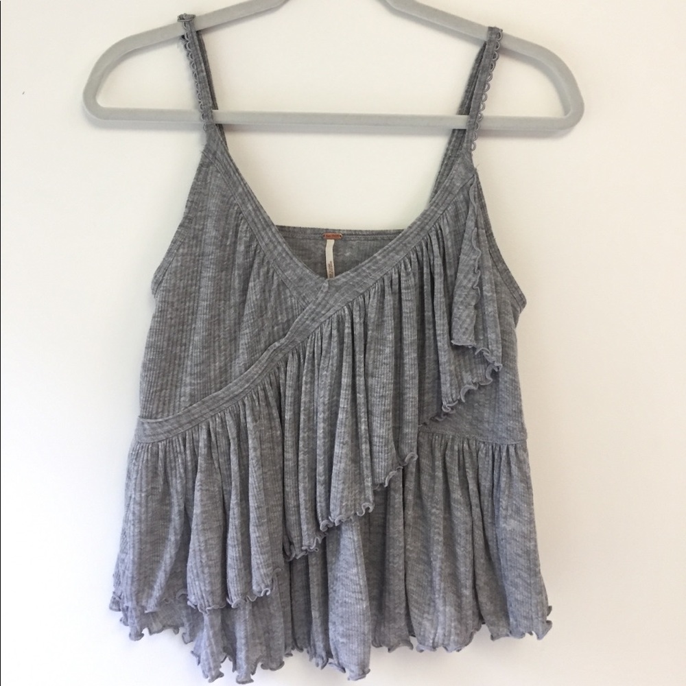 Free People Melbourne Ruffle Tiered Tank Gray